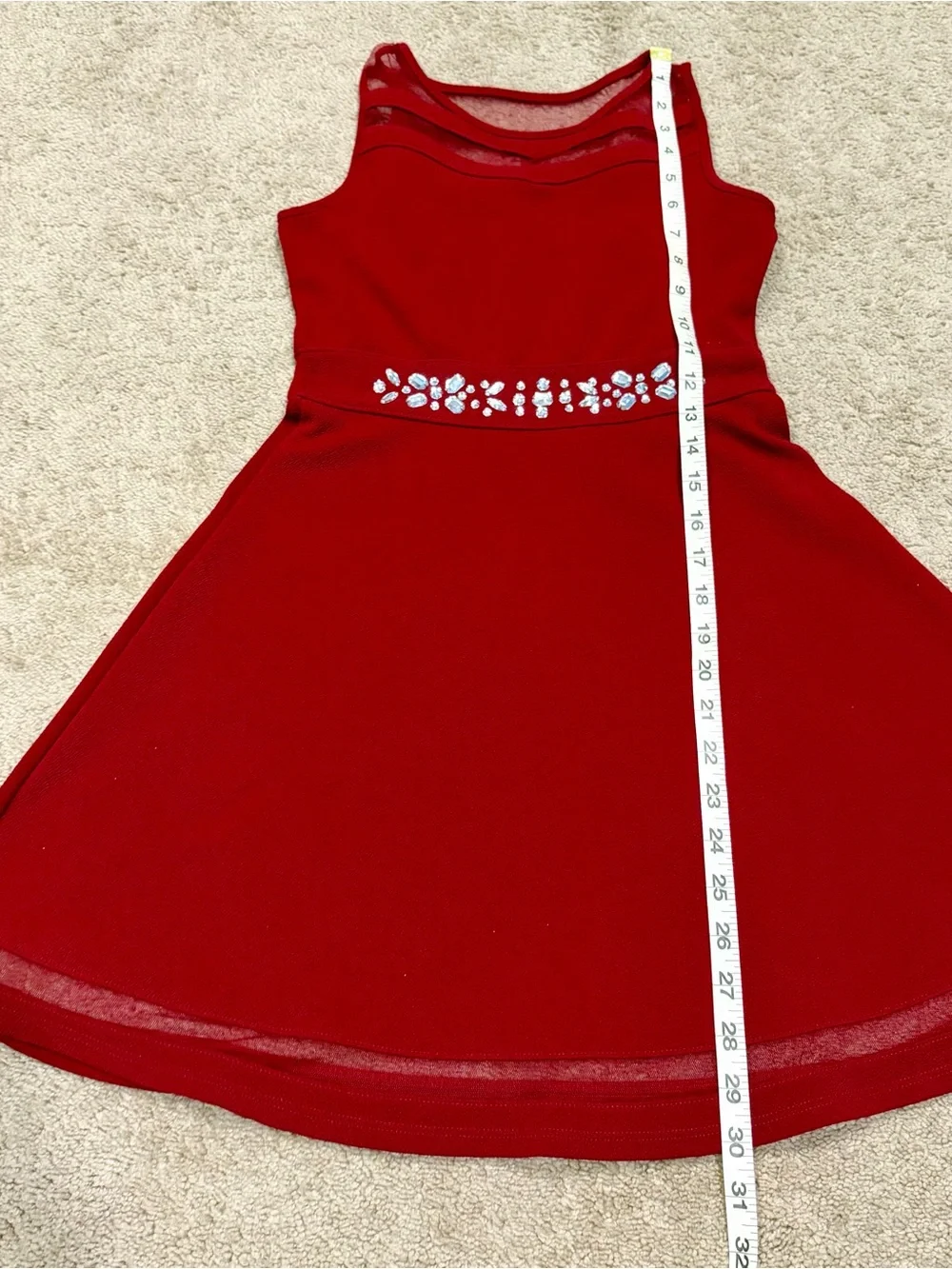 Girls Sz L Red Sleeveless Beaded A-Line Dress 10/12 Children’s Place